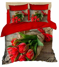 L'essentiel linge de maison Juego de funda de edredón doble con impresión 3D - Rojo, Marrón y Verde